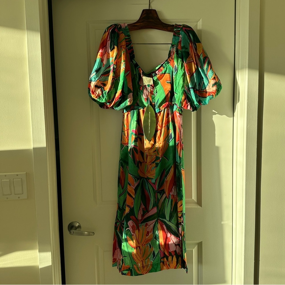 Farm Rio Multicolor Banana Foliage Puff Sleeve Midi Dress - Picture 10 of 12